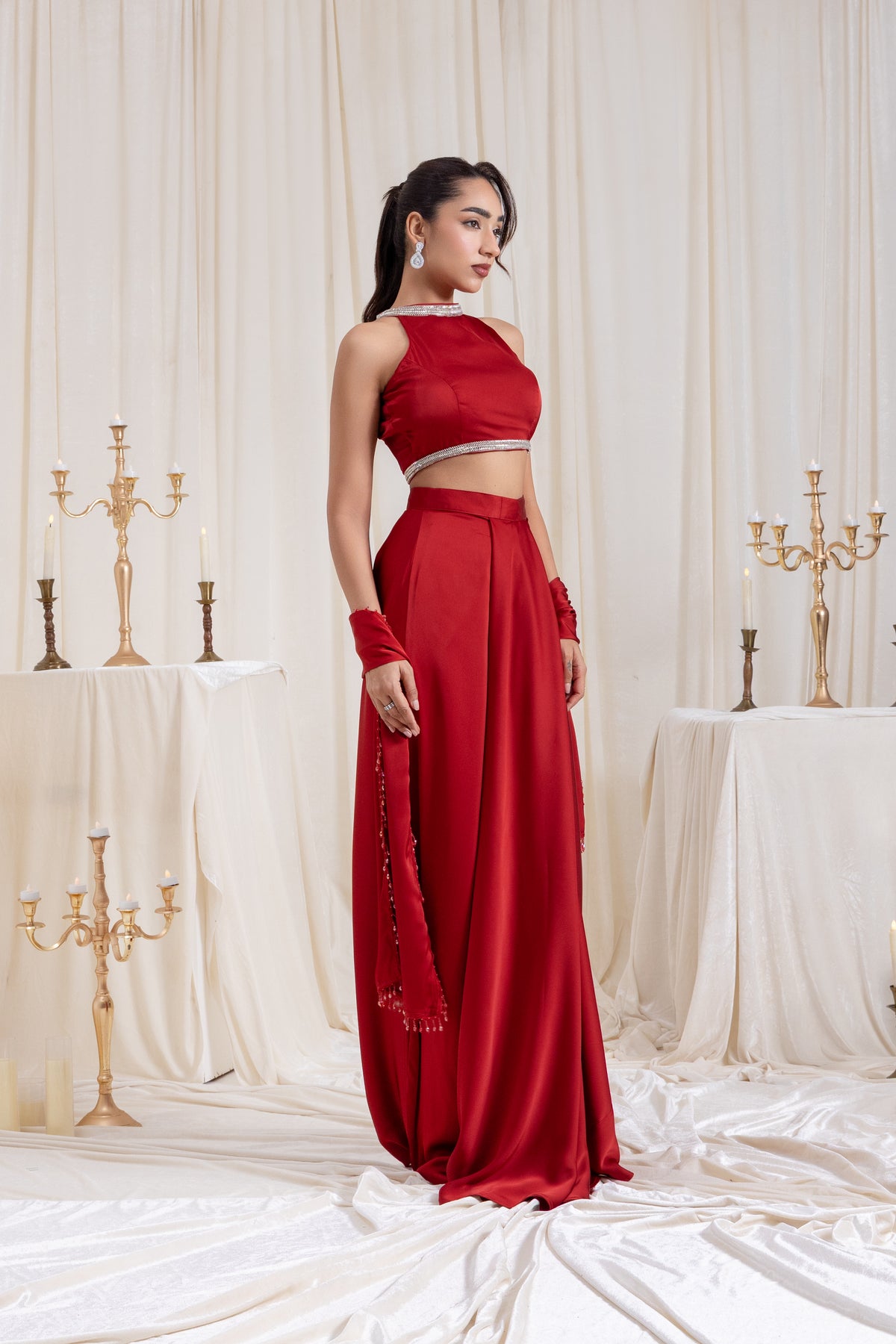 Noor Drape SkirtSet - Red