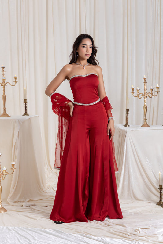 Adah Corset Sharara Set - Red