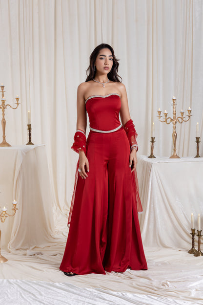 Adah Corset Sharara Set - Red
