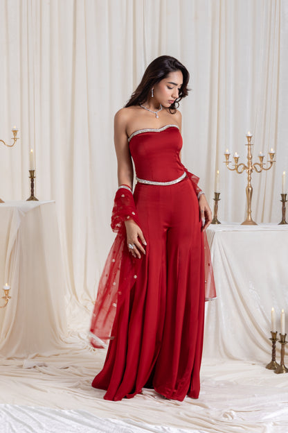 Adah Corset Sharara Set - Red
