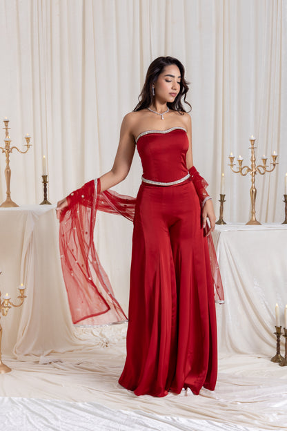 Adah Corset Sharara Set - Red