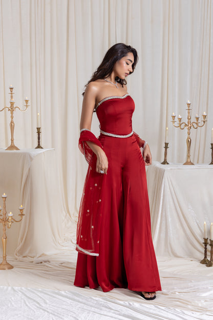 Adah Corset Sharara Set - Red