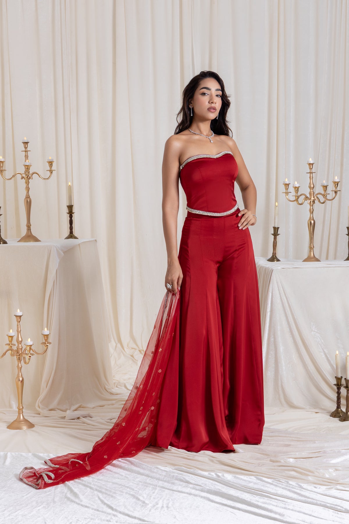 Adah Corset Sharara Set - Red