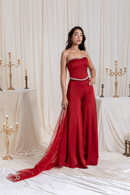Adah Corset Sharara Set - Red