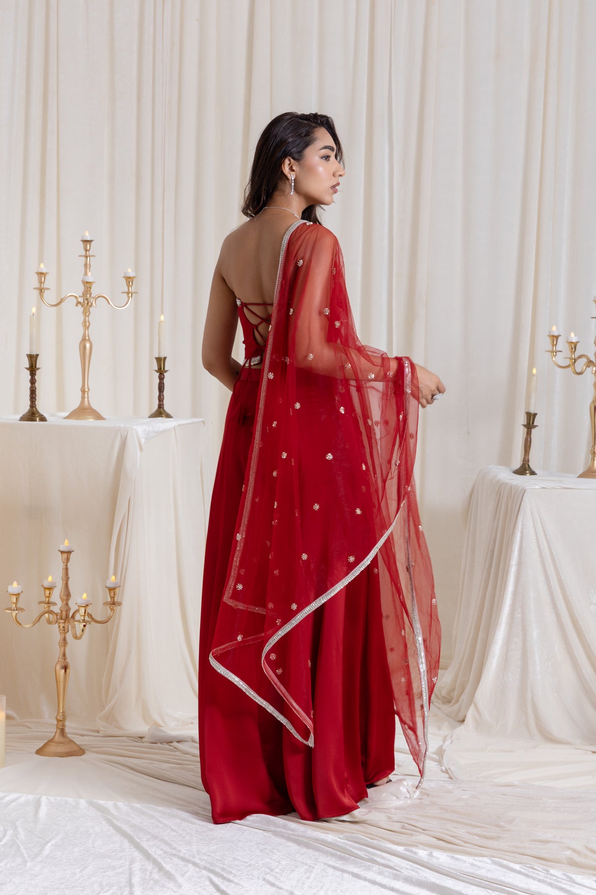 Adah Corset Sharara Set - Red