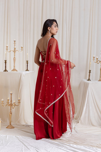 Adah Corset Sharara Set - Red