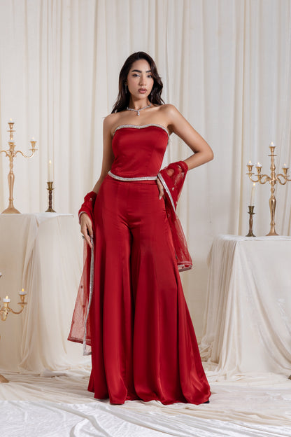 Adah Corset Sharara Set - Red