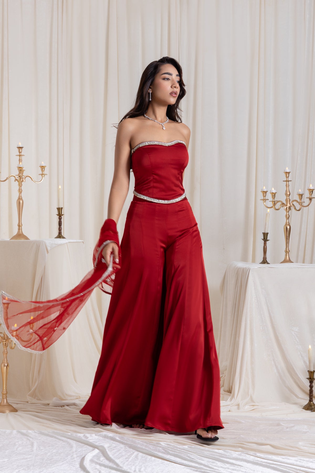Adah Corset Sharara Set - Red