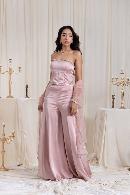 Adah Corset Sharara Set - Pink