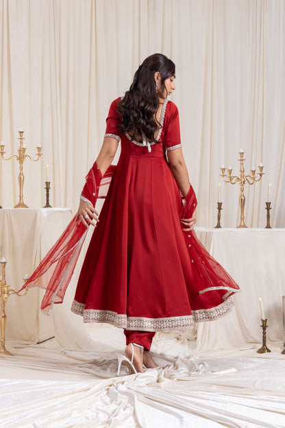 Sehar Anarkali Suit Set - Red