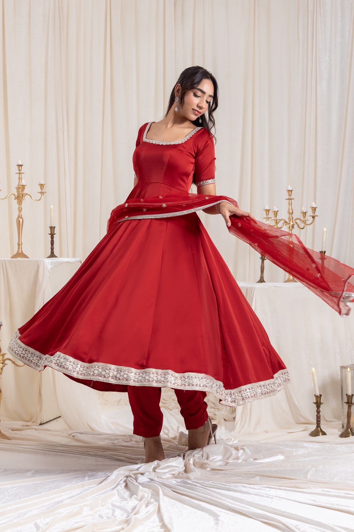 Sehar Anarkali Suit Set - Red