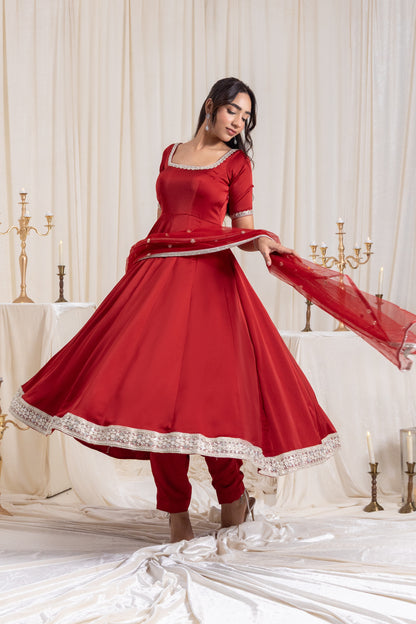 Sehar Anarkali Suit Set - Red