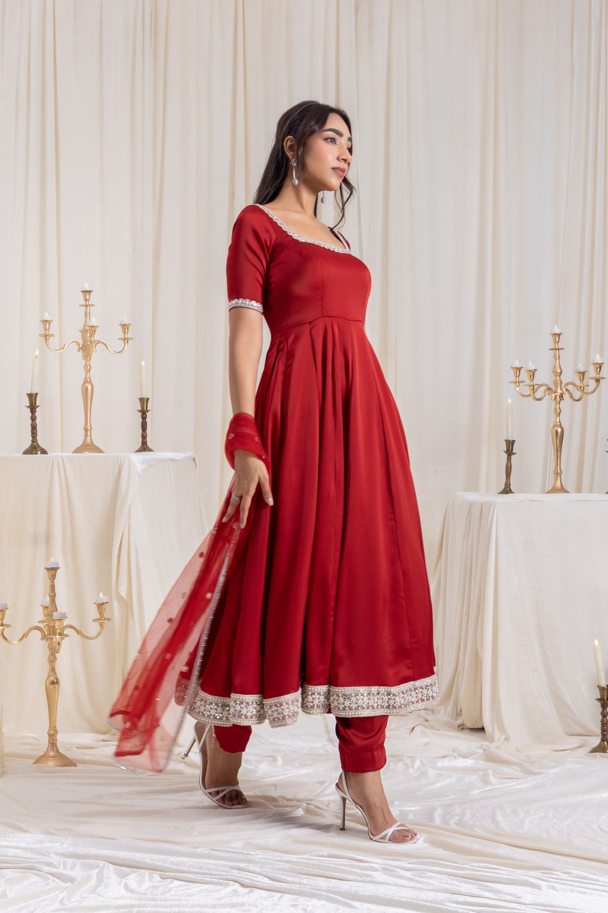 Sehar Anarkali Suit Set - Red
