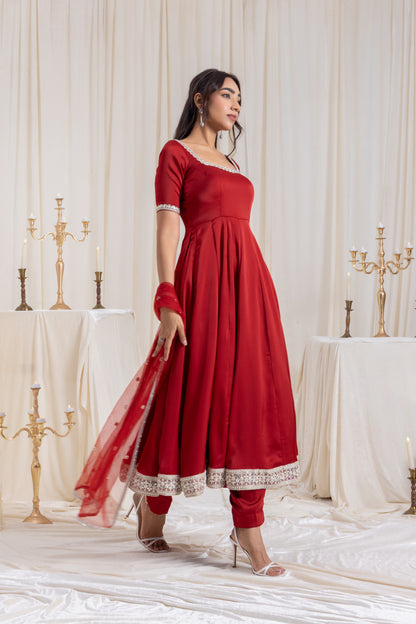 Sehar Anarkali Suit Set - Red