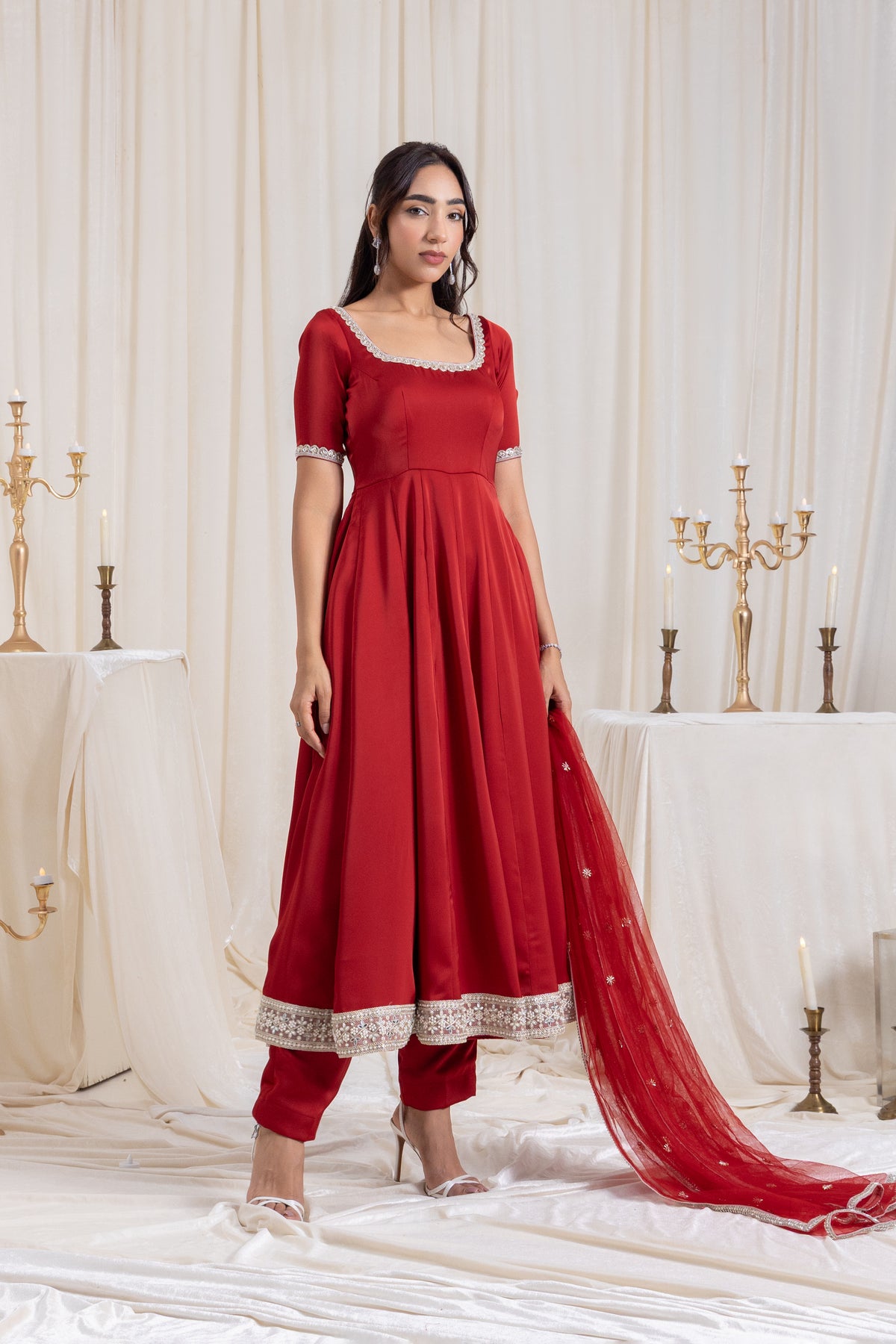 Sehar Anarkali Suit Set - Red