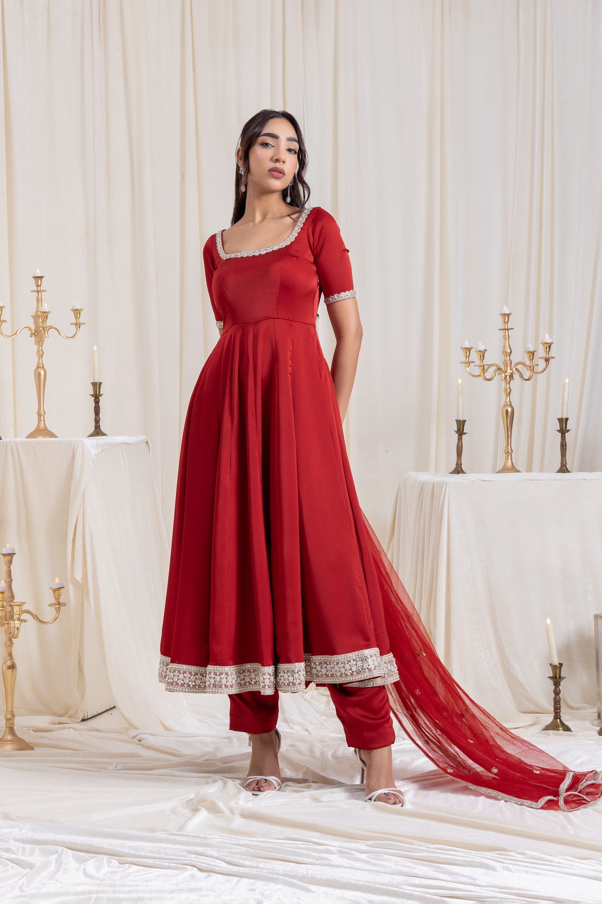 Sehar Anarkali Suit Set - Red