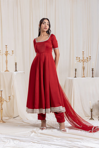 Sehar Anarkali Suit Set - Red