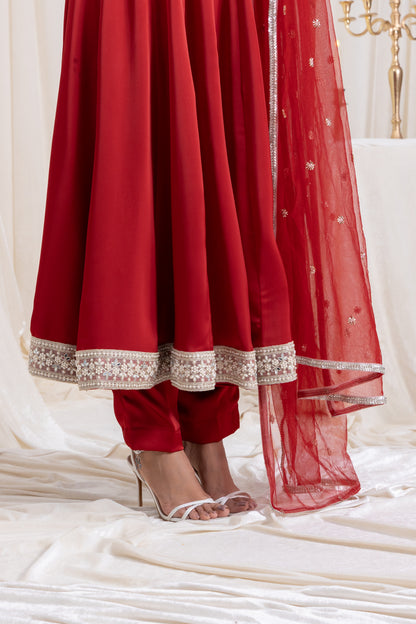 Sehar Anarkali Suit Set - Red