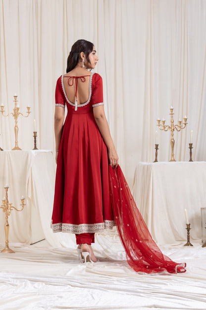 Sehar Anarkali Suit Set - Red