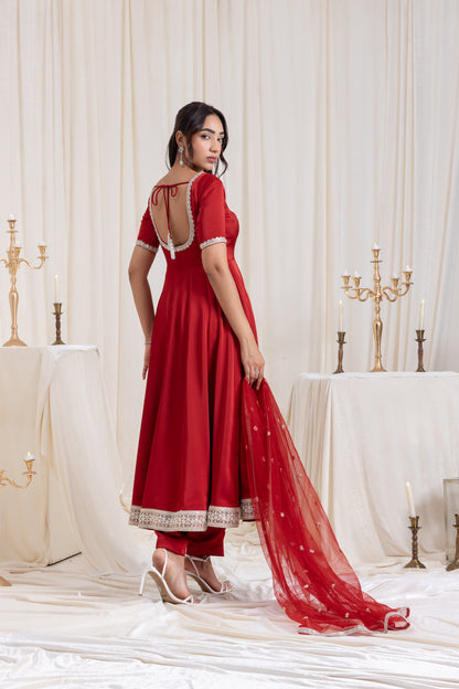 Sehar Anarkali Suit Set - Red