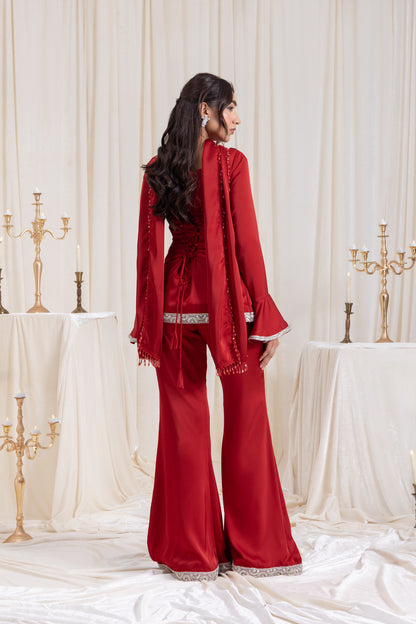Ira V-neck Suit Set - Red