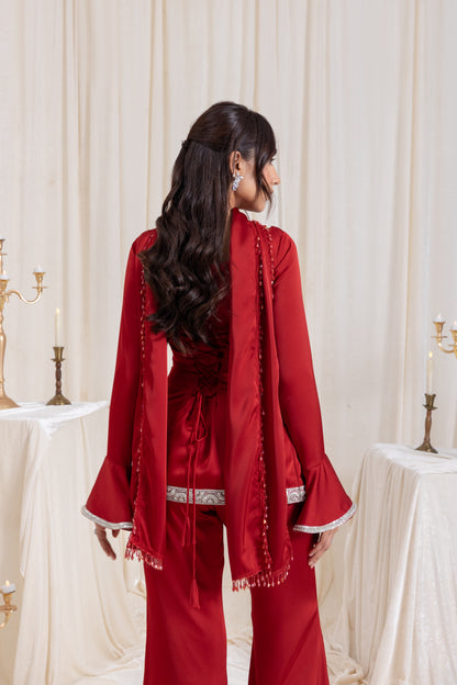 Ira V-neck Suit Set - Red