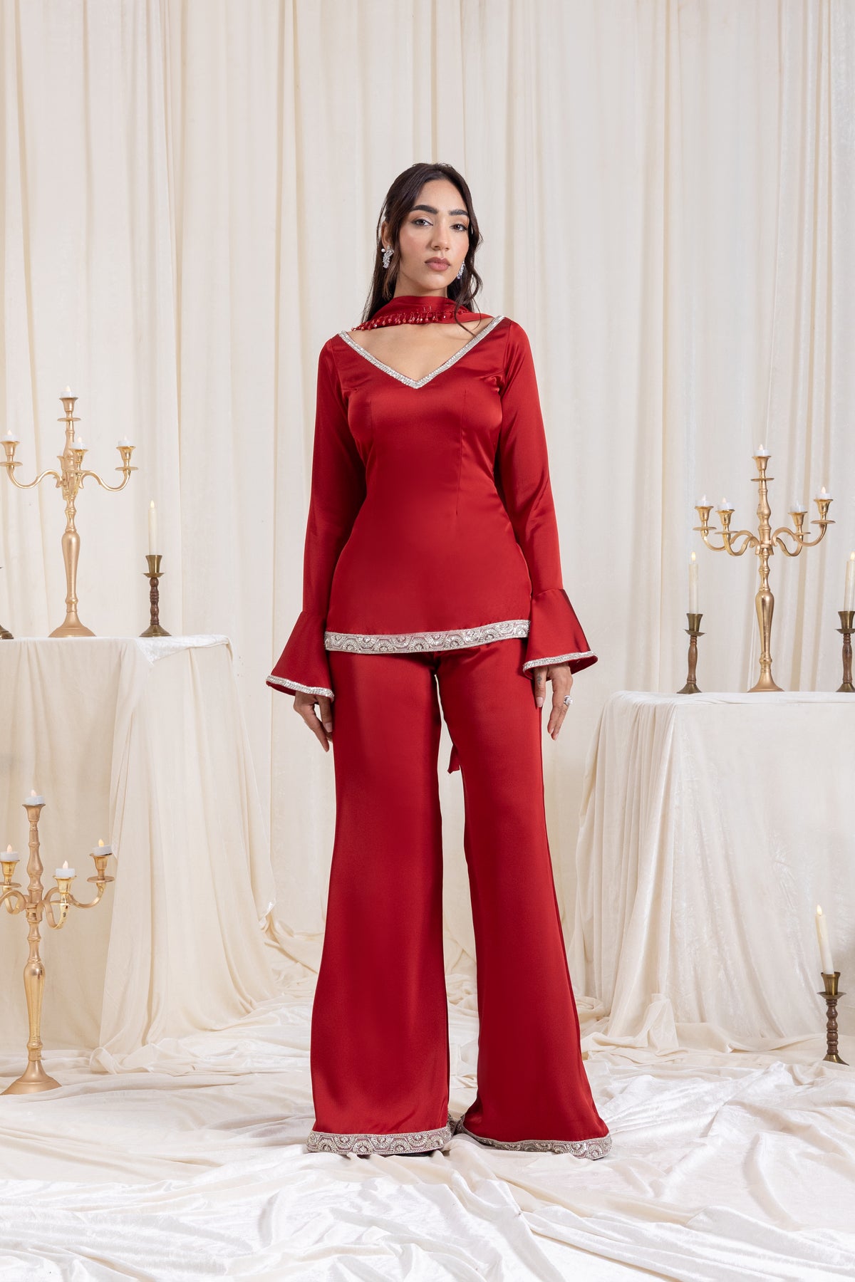 Ira V-neck Suit Set - Red