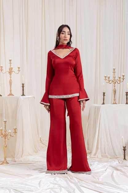 Ira V-neck Suit Set - Red