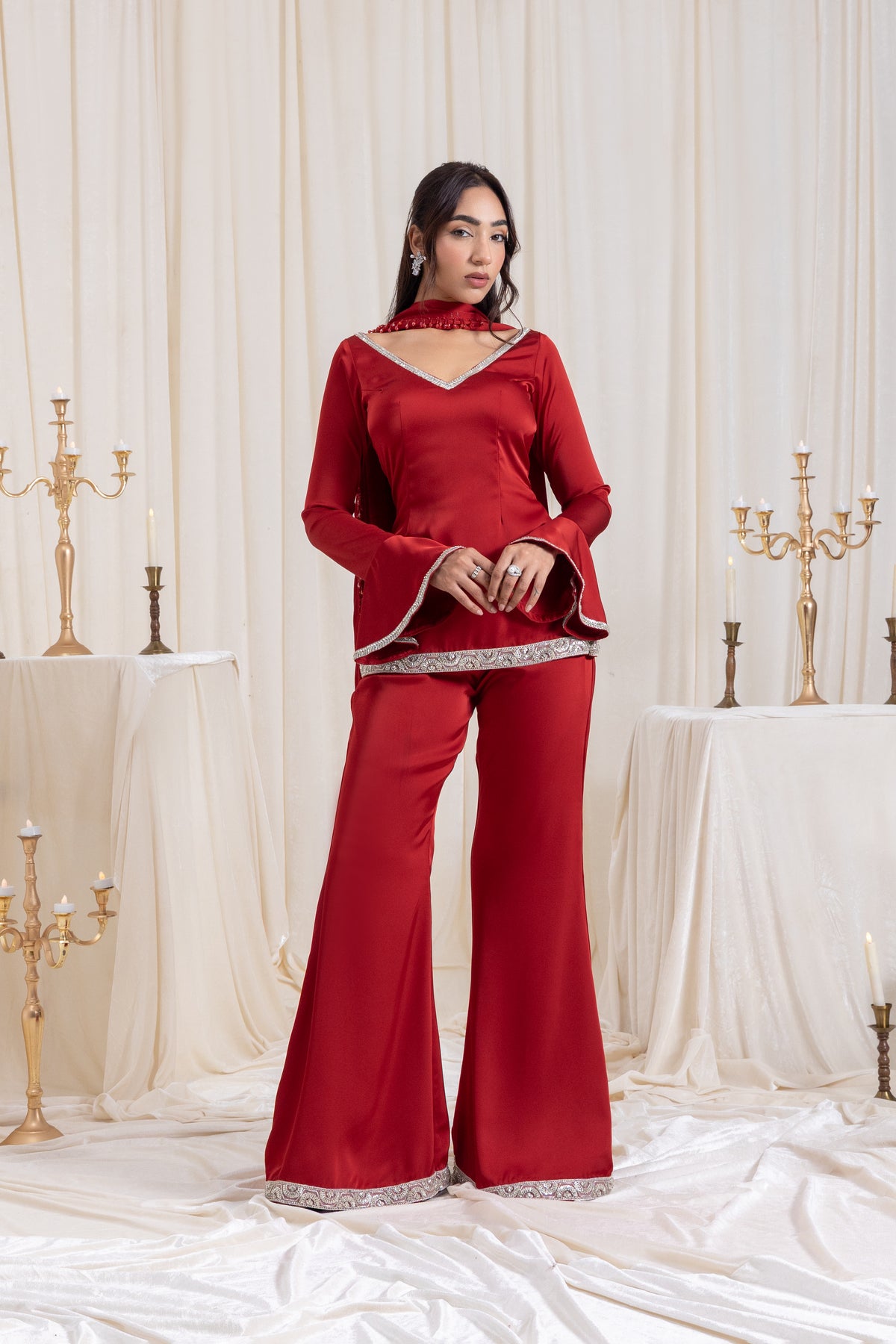 Ira V-neck Suit Set - Red
