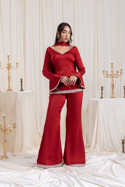 Ira V-neck Suit Set - Red