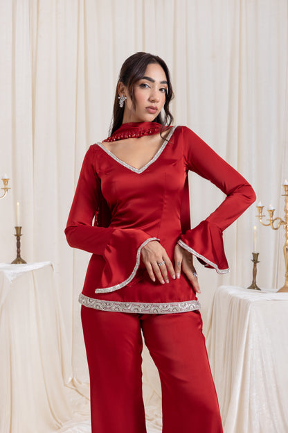 Ira V-neck Suit Set - Red