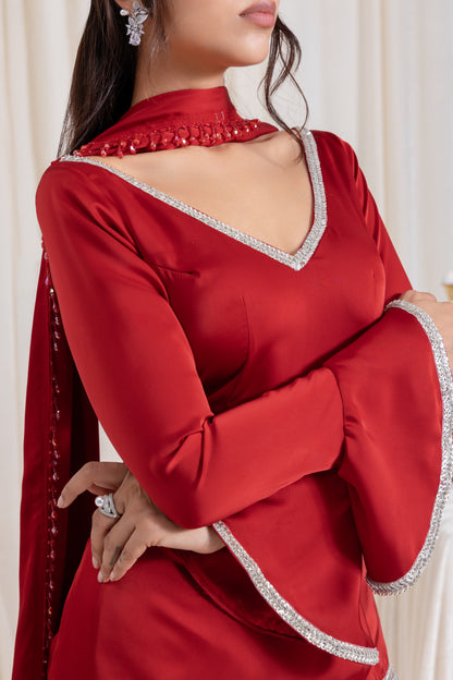 Ira V-neck Suit Set - Red