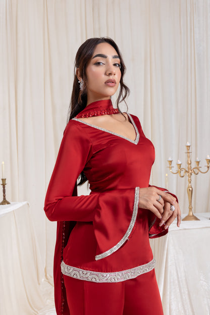 Ira V-neck Suit Set - Red