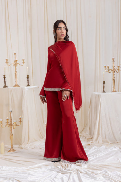 Ira V-neck Suit Set - Red