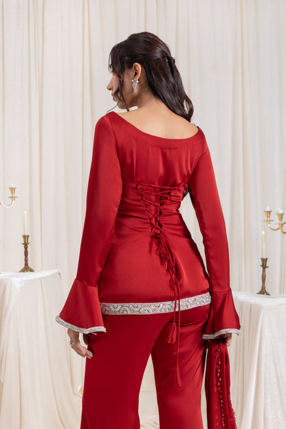 Ira V-neck Suit Set - Red