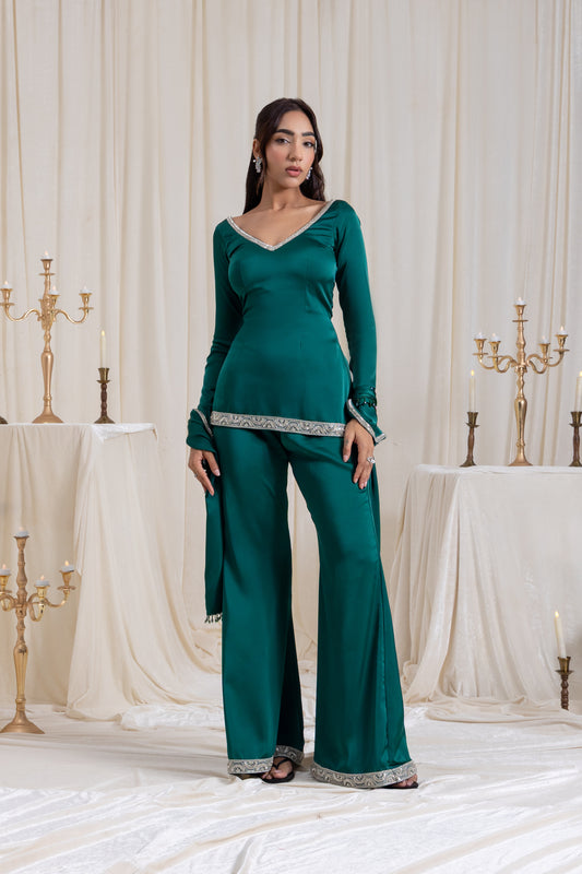 Ira V-neck Suit Set - Green