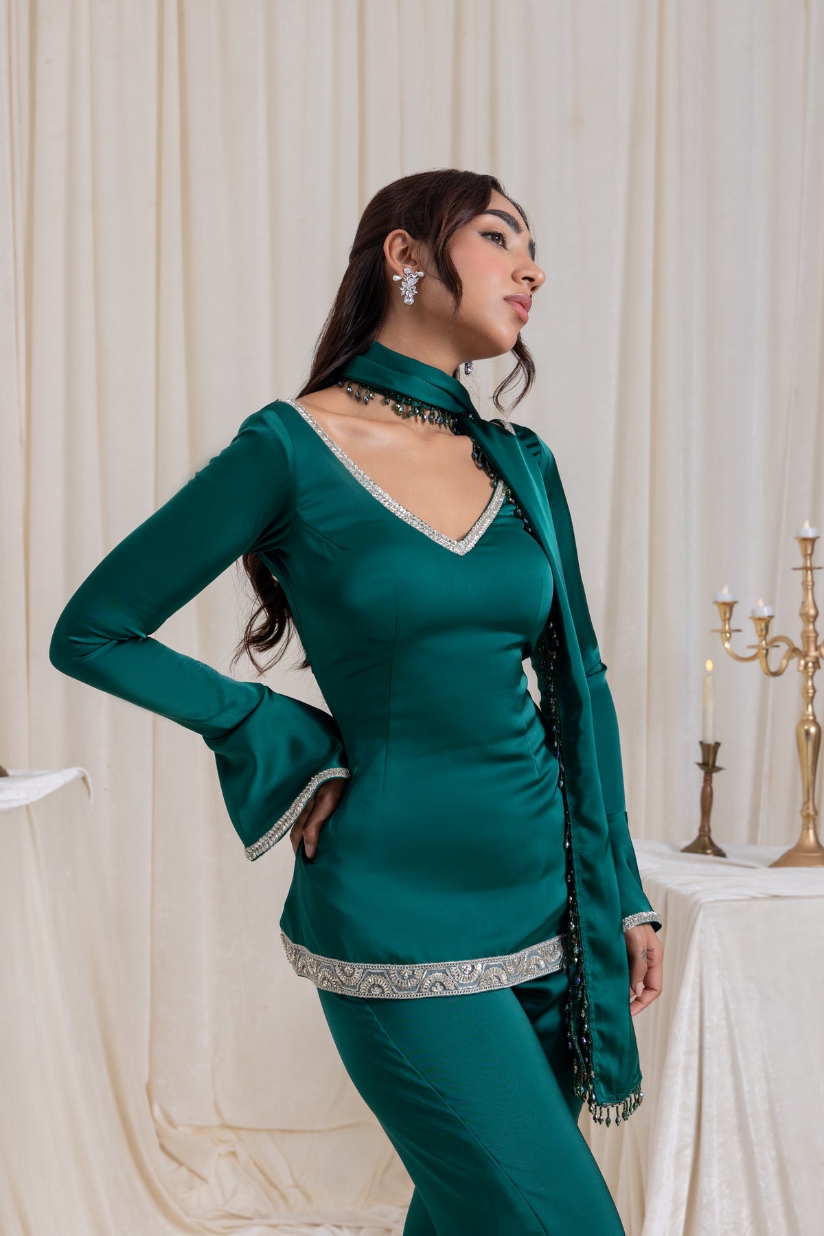 Ira V-neck Suit Set - Green