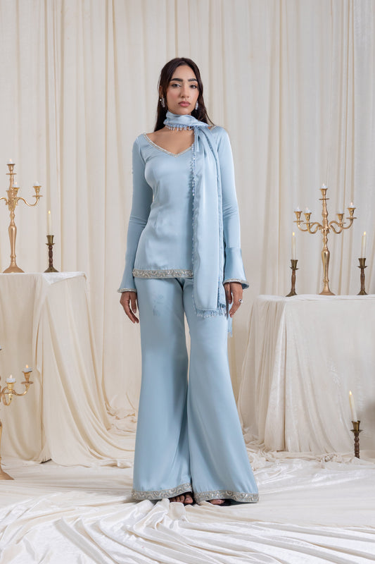 Ira V-neck Suit Set - Blue