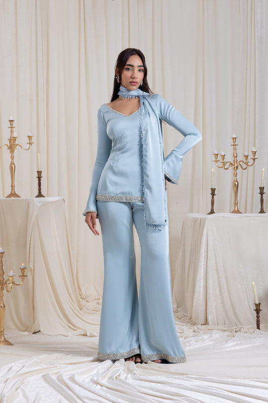 Ira V-neck Suit Set - Blue