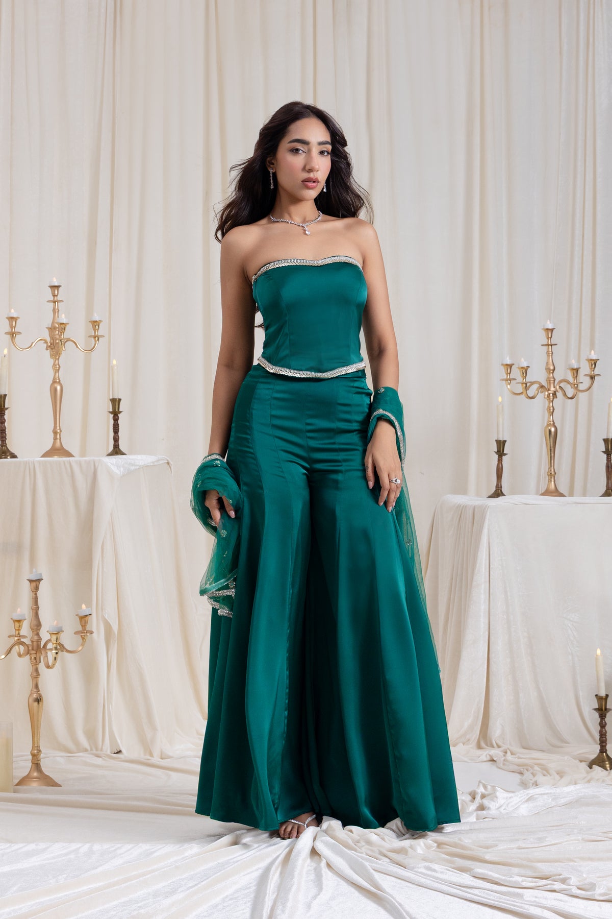 Adah Corset Sharara Set - Green