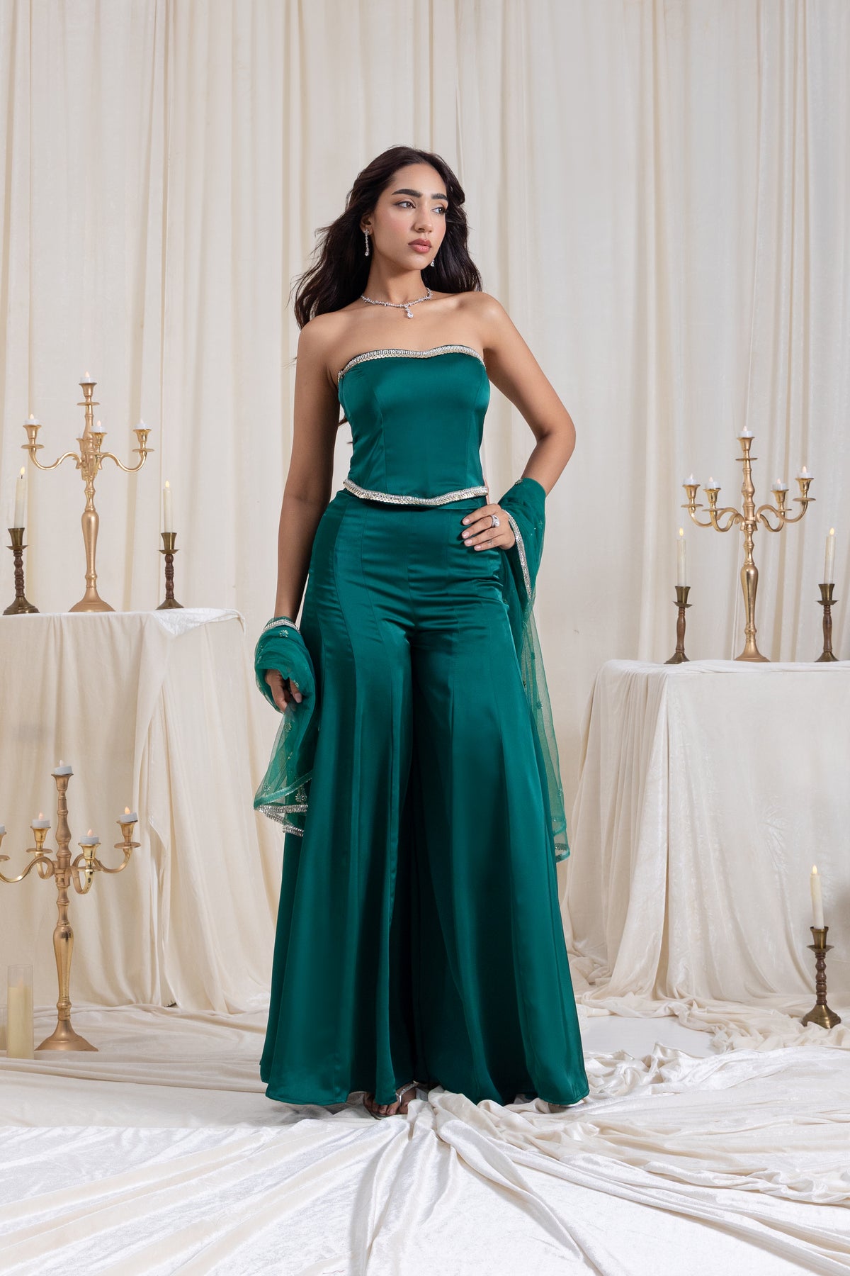 Adah Corset Sharara Set - Green