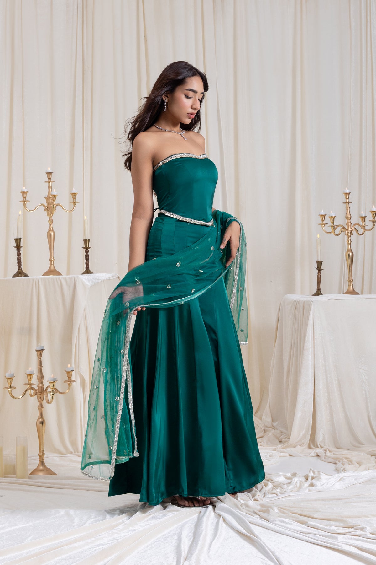 Adah Corset Sharara Set - Green