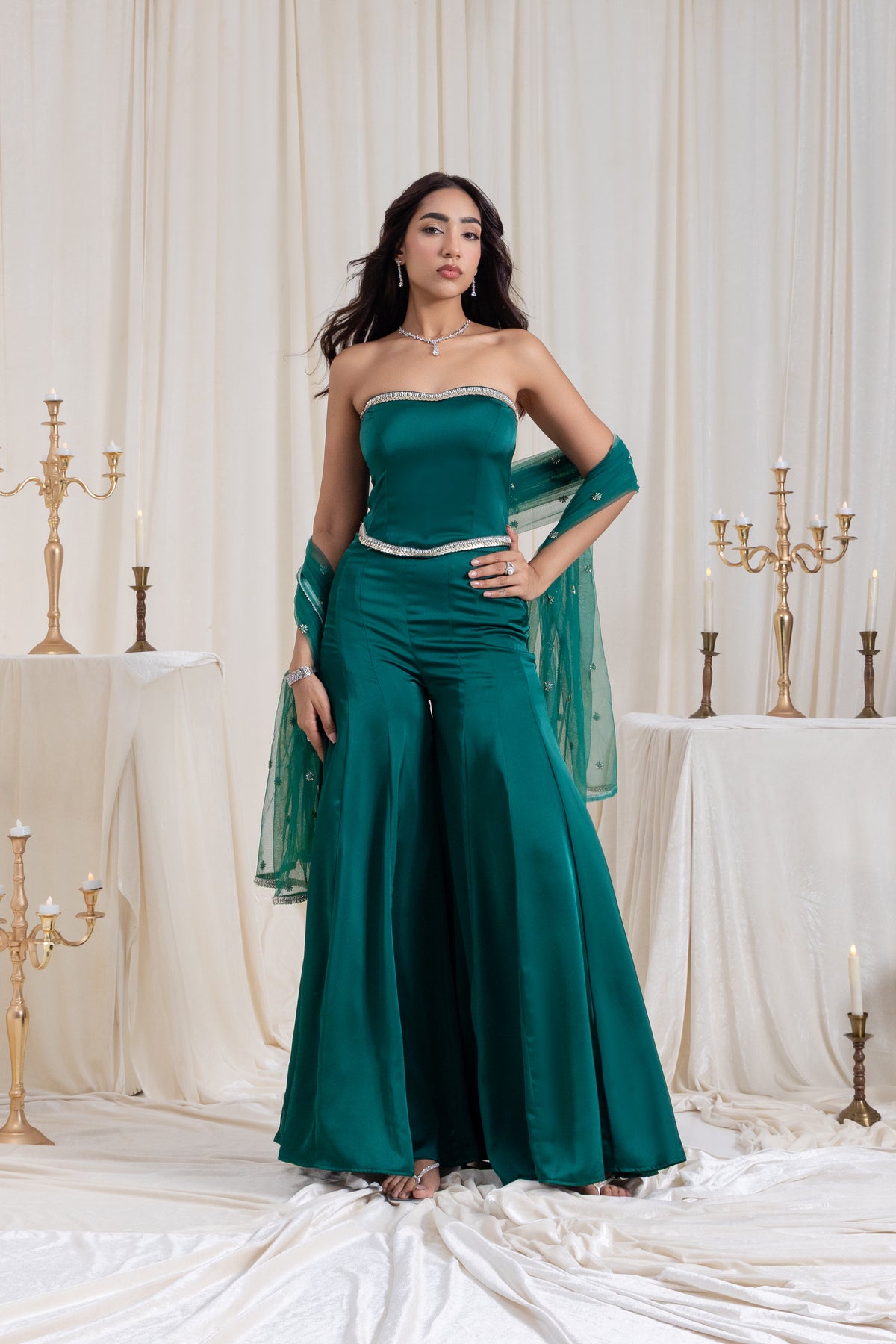 Adah Corset Sharara Set - Green