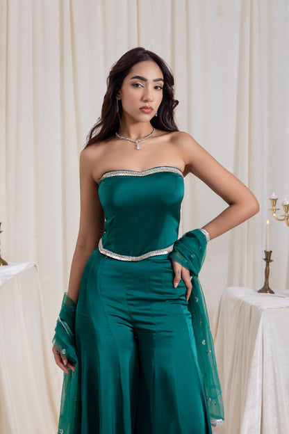 Adah Corset Sharara Set - Green
