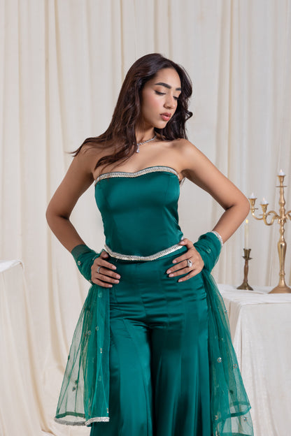 Adah Corset Sharara Set - Green