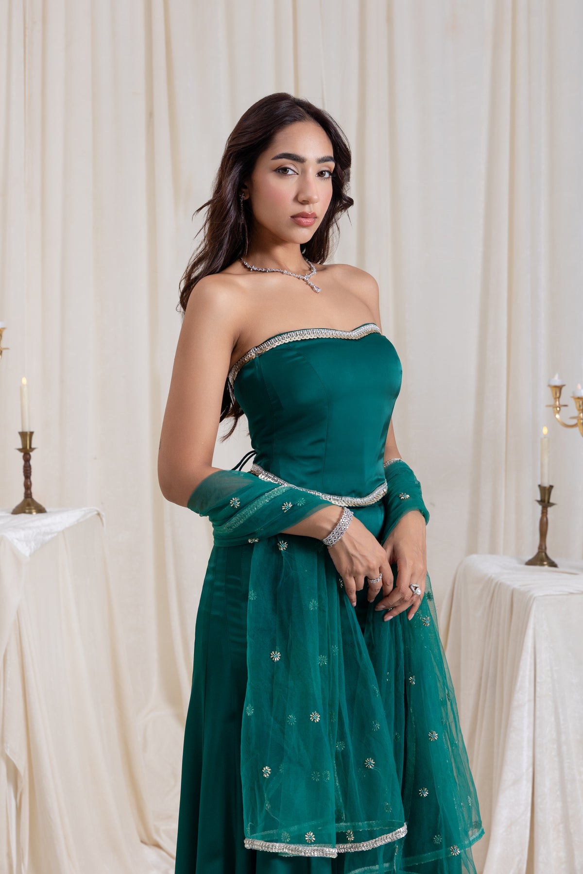 Adah Corset Sharara Set - Green