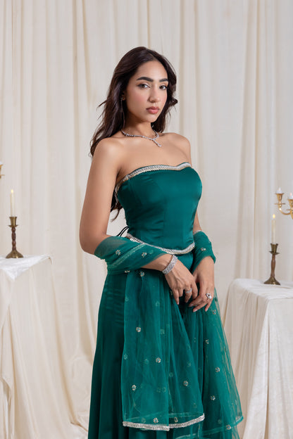 Adah Corset Sharara Set - Green