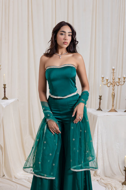 Adah Corset Sharara Set - Green