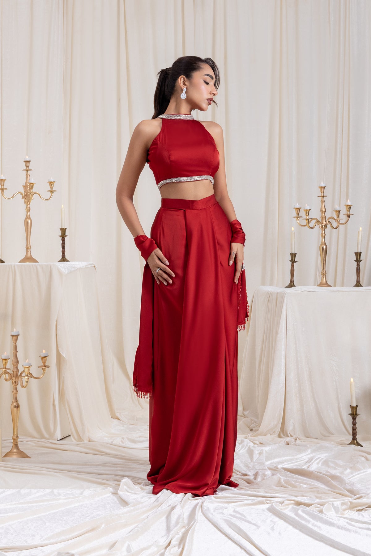 Noor Drape SkirtSet - Red