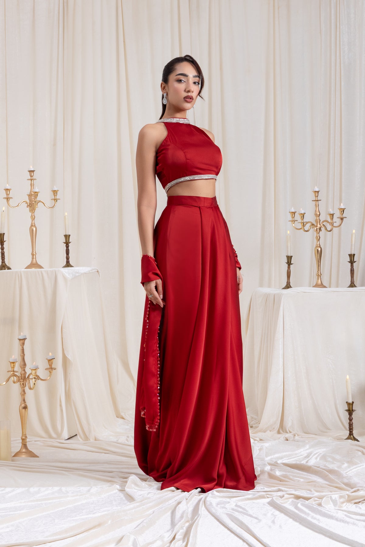 Noor Drape SkirtSet - Red